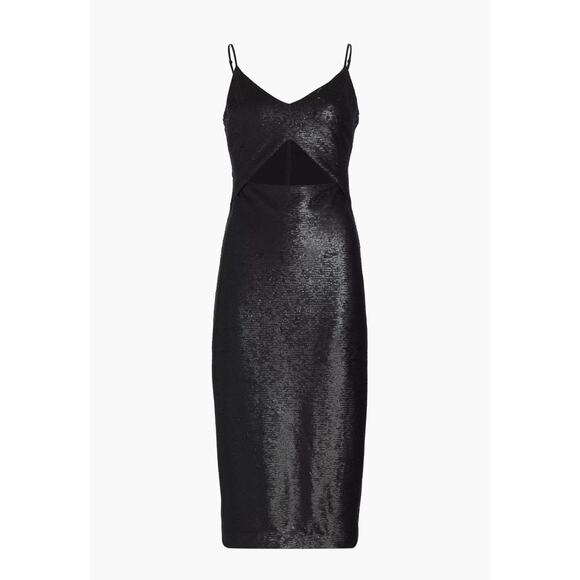 NWT L'AGENCE Femme Sequined Cut-Out Midi-Dress Black Bodycon Cocktail Size 12 - Picture 11 of 11